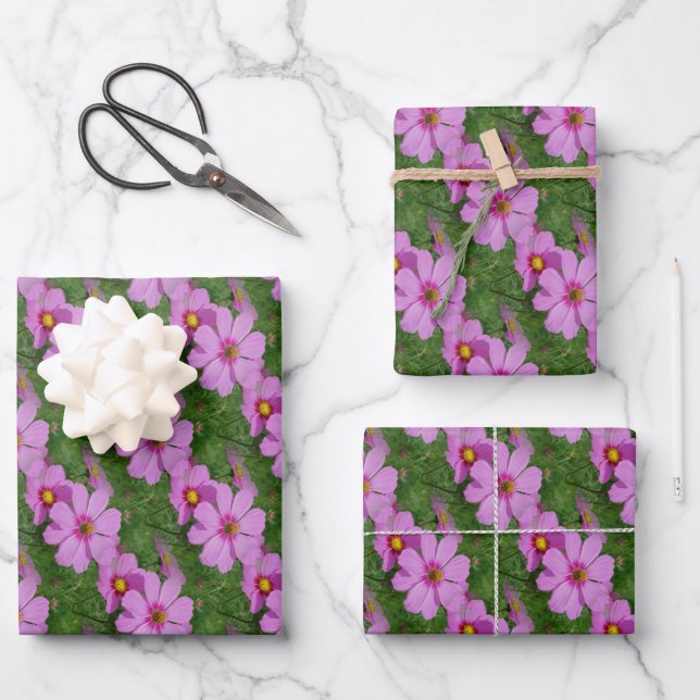 Feuille De Papier Cadeau Fleurs de Cosmos rose Motif naturel (Recto)