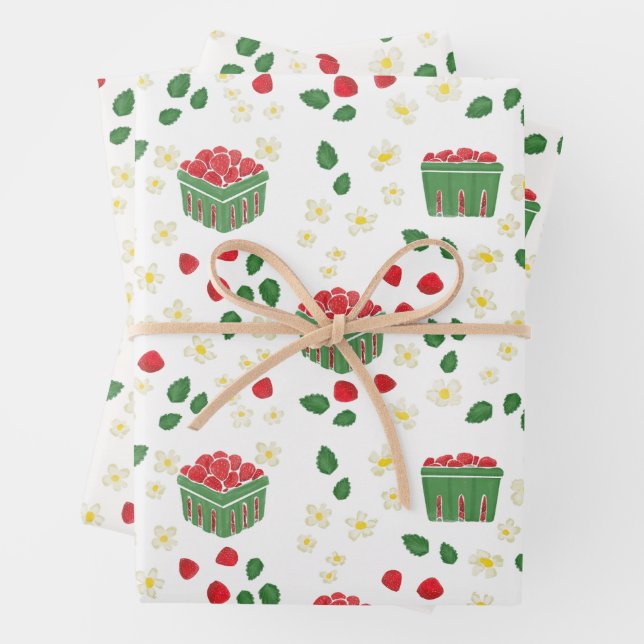Feuille De Papier Cadeau Fleurs de Fraise Champs de Fraises Premier Berry (En situation)