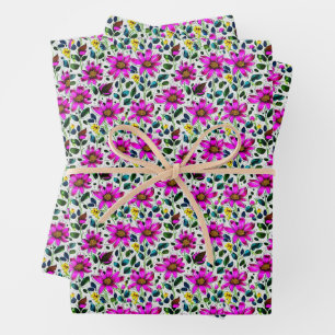 Feuille De Papier Cadeau Fleurs de gribouillis magenta