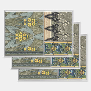 Feuille De Papier Cadeau Fleurs de jardin Art Nouveau flèche vintage