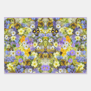 Feuille De Papier Cadeau Fleurs de Jardin de Campagne Jaune Violet