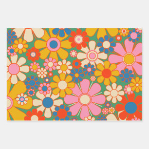 Feuille De Papier Cadeau Fleurs de jardin rétro Motif floral coloré