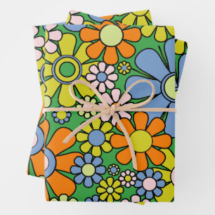 Feuille De Papier Cadeau Fleurs de jardin rétro Super années 60 les années 