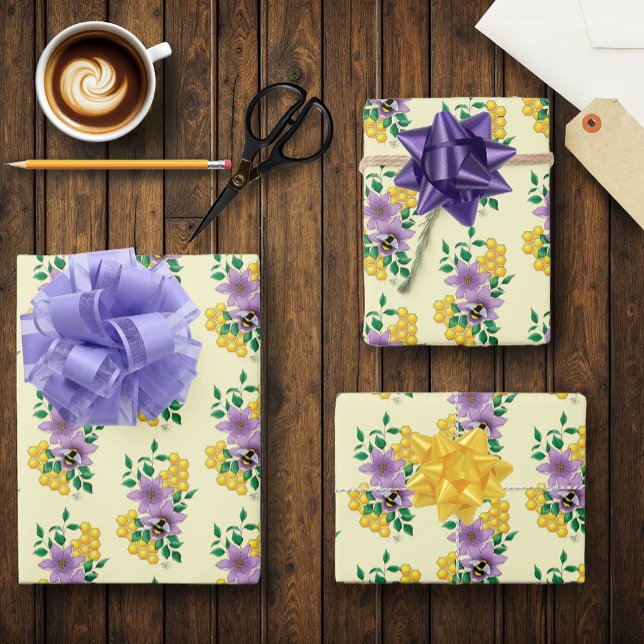 Feuille De Papier Cadeau Fleurs de lavande de bourdon Jaune (Créateur téléchargé)