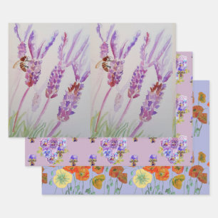 Feuille De Papier Cadeau Fleurs de lavande violet Pépites florales Aquarell