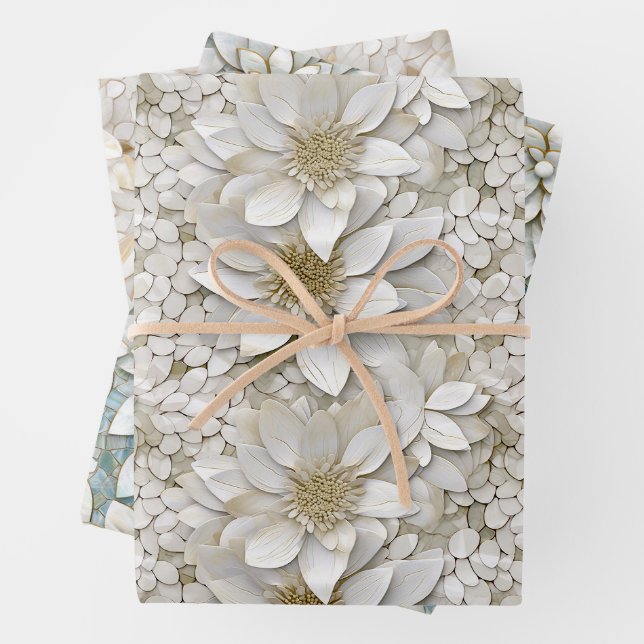 Feuille De Papier Cadeau Fleurs de lotus blanches (En situation)