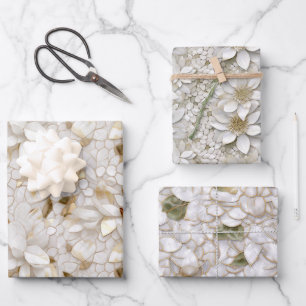 Feuille De Papier Cadeau Fleurs de Lotus Or Blanc