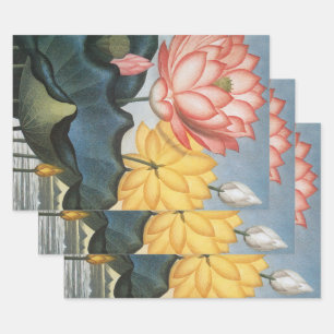 Feuille De Papier Cadeau Fleurs de Lotus Vintage, Le Haricot Égyptien Sacré