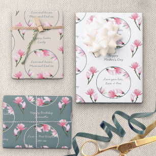 Feuille De Papier Cadeau Fleurs de Magnolia Occasions modifiables Jeu de 3