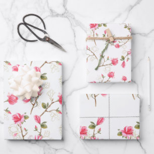 Feuille De Papier Cadeau Fleurs de magnolia rose Mariage de printemps