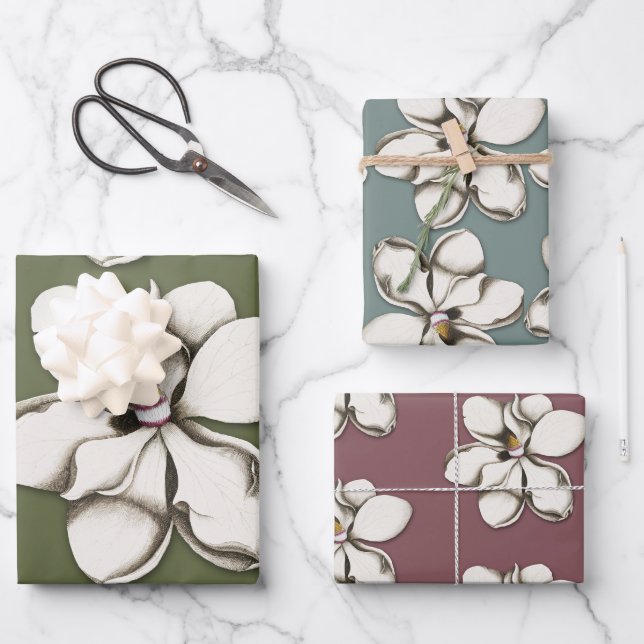 Feuille De Papier Cadeau Fleurs de Magnolia Sud (Recto)