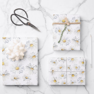 Feuille De Papier Cadeau Fleurs de marguerite blanche Boho Elégant Cadeaux 