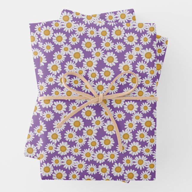 Feuille De Papier Cadeau Fleurs de marguerite ditsy (En situation)