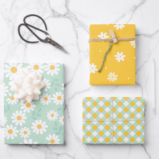Feuille De Papier Cadeau Fleurs de marguerite mignonnes Printemps Été Pâque (Recto)