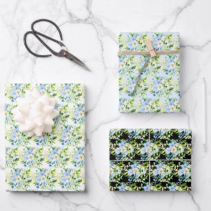 Feuille De Papier Cadeau Fleurs de Ne m'oubliez pas et de Marguerites