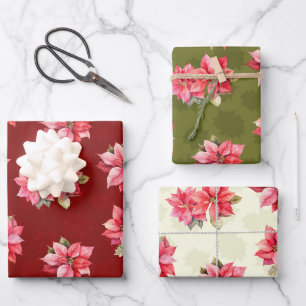 Feuille De Papier Cadeau Fleurs de Noël Poinsettia classiques