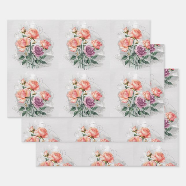 Feuille De Papier Cadeau Fleurs de pêche (Lot)
