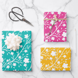 Feuille De Papier Cadeau Fleurs de printemps multicolores vertes, jaunes et