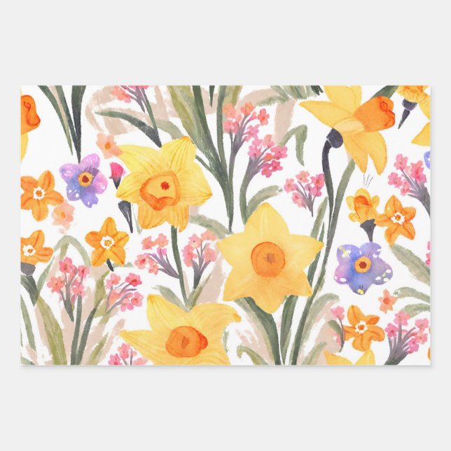 Feuille De Papier Cadeau Fleurs de ressort d'aquarelle (Devant)
