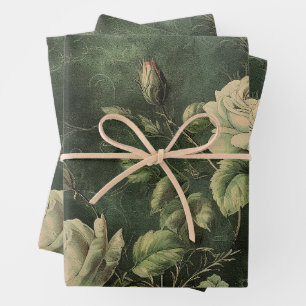 Feuille De Papier Cadeau Fleurs de rose de verdure vintage 