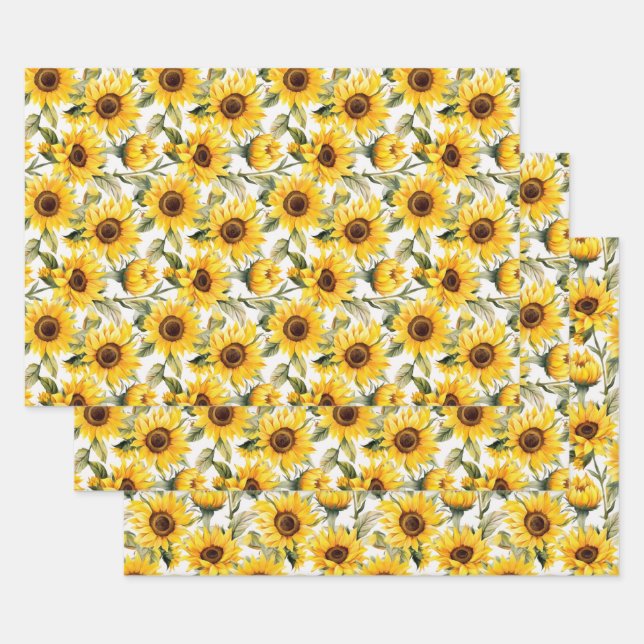 Feuille De Papier Cadeau Fleurs de soleil (Lot)