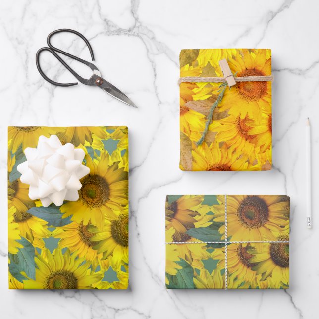 Feuille De Papier Cadeau Fleurs de soleil ! (Recto)