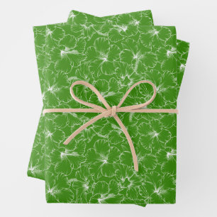 Feuille De Papier Cadeau Fleurs d'Hibiscus blanc en fleurs sur vert