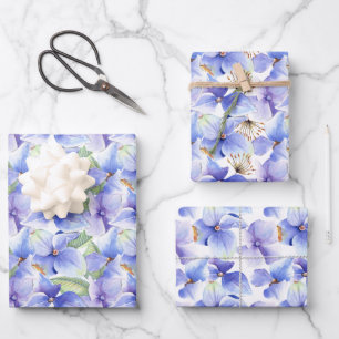 Feuille De Papier Cadeau Fleurs d'hortensia bleu violet Mariage printanier