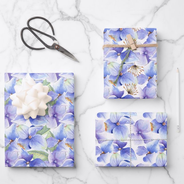 Feuille De Papier Cadeau Fleurs d'hortensia violet bleu Shower de mariage p (Recto)
