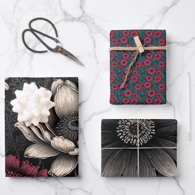 Feuille De Papier Cadeau Fleurs d'illustration florale (Recto)