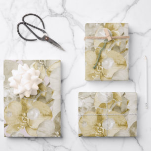Feuille De Papier Cadeau Fleurs d'orchidée crème dorée Baby Shower Mariage