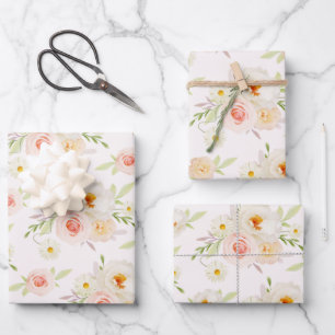 Feuille De Papier Cadeau Fleurs du Jardin en Rose
