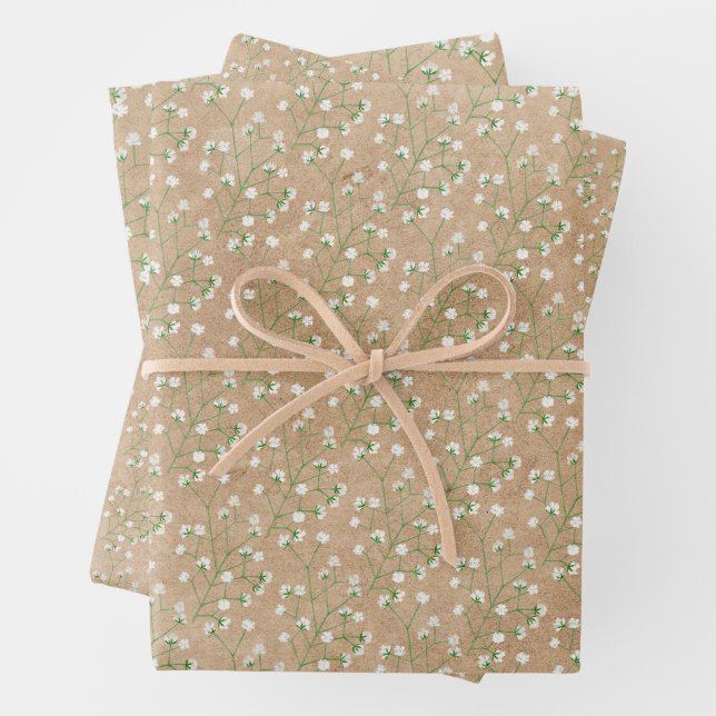 Feuille De Papier Cadeau Fleurs du souffle du bébé Boho Chic Baptism Mariag (En situation)