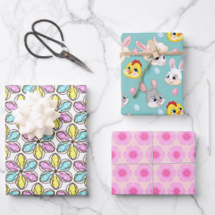 Feuille De Papier Cadeau Fleurs et Animaux de Pâques