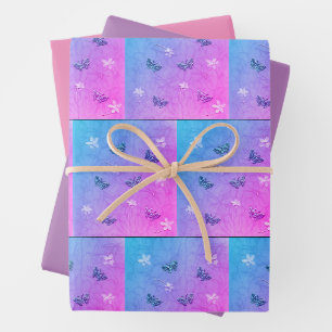 Feuille De Papier Cadeau Fleurs et papillons 