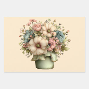 Feuille De Papier Cadeau Fleurs Fantaisistes dans un Pot de Fleurs Mignon