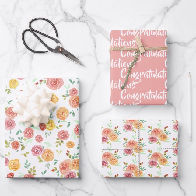 Feuille De Papier Cadeau Fleurs Félicitations Nouveau Bébé (Recto)