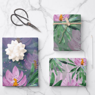 Feuille De Papier Cadeau Fleurs Fleur Fleur Violet Aquarelle Art