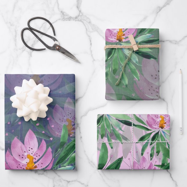 Feuille De Papier Cadeau Fleurs Fleur Fleur Violet Aquarelle Art (Recto)