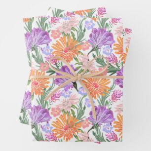 Feuille De Papier Cadeau Fleurs Florales Colorées Chic