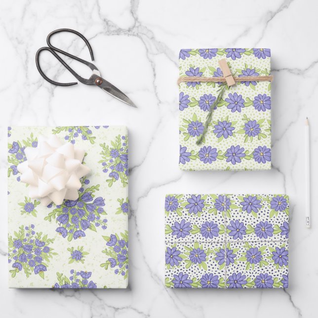 Feuille De Papier Cadeau Fleurs florales Lilac pourpres printanières (Recto)