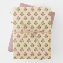 Fleurs Héritées - Mauve Pâle Rose et Jaune Doux