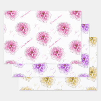 Feuille De Papier Cadeau Fleurs Jaunes Violet baby shower Rose