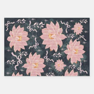 Feuille De Papier Cadeau Fleurs magiques avec motif pailleté