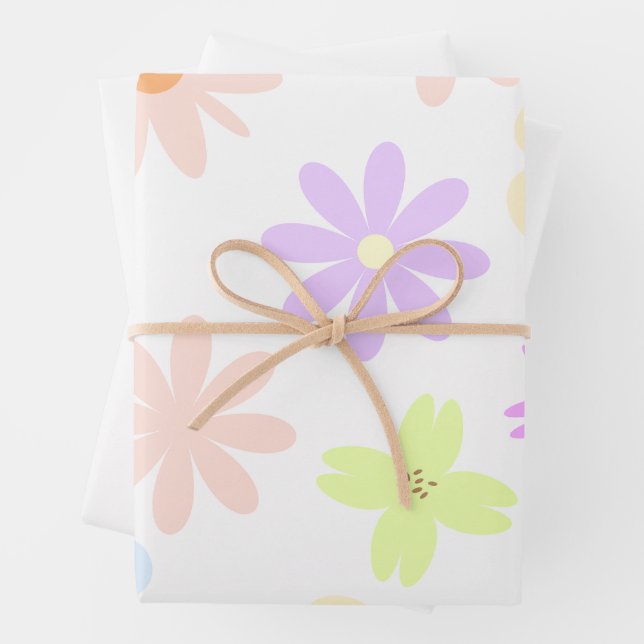 Feuille De Papier Cadeau Fleurs mod Pastel Retro, 80s, 90s (En situation)