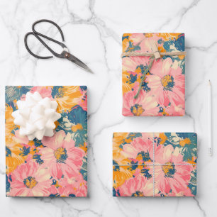 Feuille De Papier Cadeau Fleurs modernes colorées Motif floral