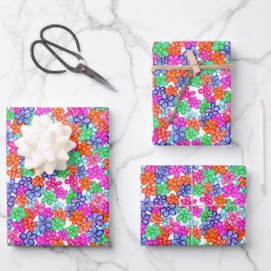 Feuille De Papier Cadeau Fleurs multicolores Motif d'illustration florale