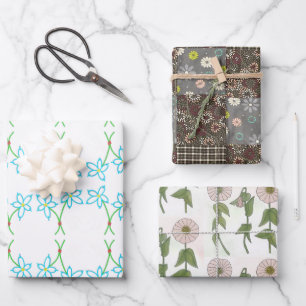 Feuille De Papier Cadeau Fleurs nostalgiques