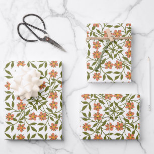 Feuille De Papier Cadeau Fleurs orange, motif floral, verdure, Boho