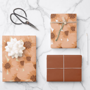 Feuille De Papier Cadeau Fleurs Orange Poussiéreuses Motif Botanique Vintag